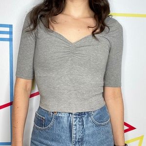 Topshop Grey Ribbed Crop Top